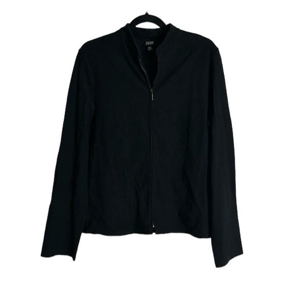 Eileen fisher black rib zip up top size large quite luxury minimalist neutral - Picture 2 of 10